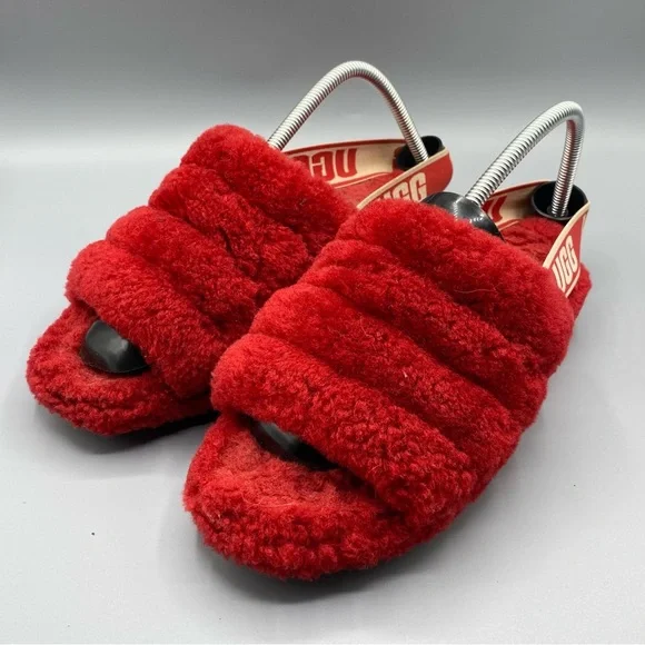UGG Women's Red Fluffy Slippers - Picture 4 of 4